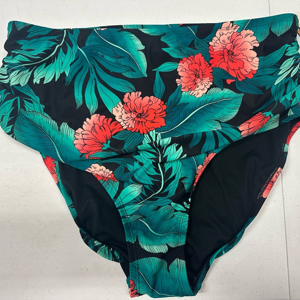 JCPenney Floral High-Waist Swim Bottom - Black and Green